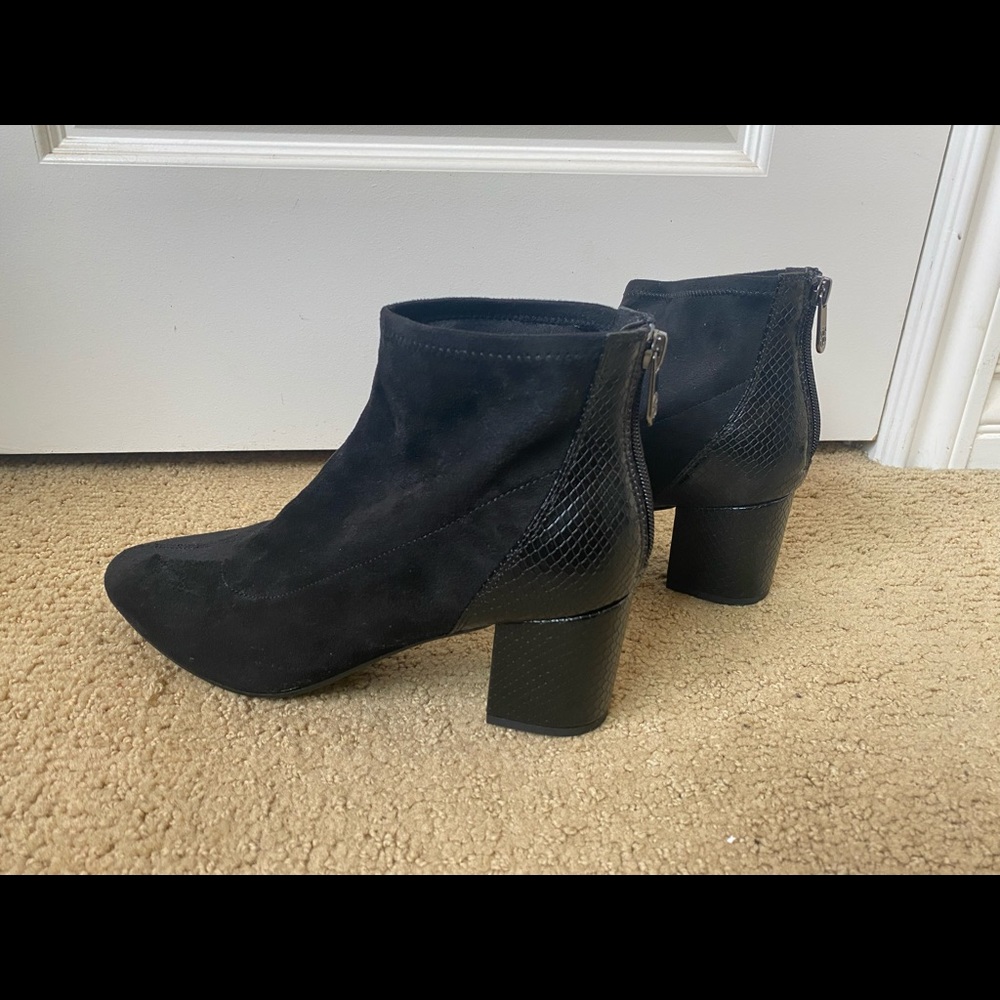 Bondolino Faux Suede and Snakeskin Booties